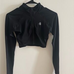 Black Cropped Zip-Up Top